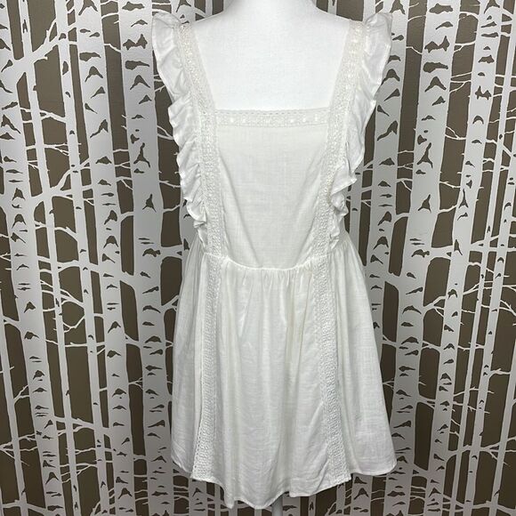 Altar’d State white linen blend crochet boho square neck ruffle strap dress - Picture 1 of 16